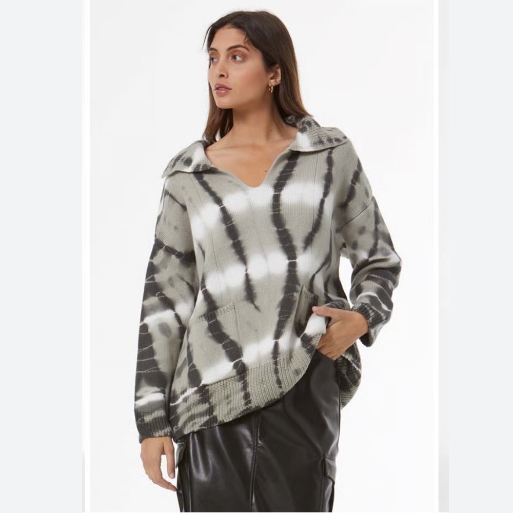 Young Fabulous & Broke Kendelle Cotton Tie Dye Sweater Harbor Gray Cuba Wash S